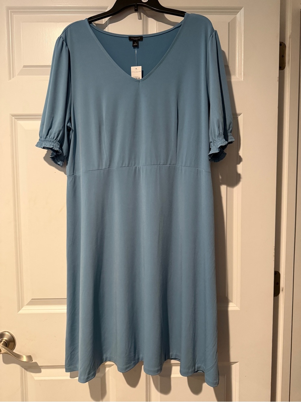 Anne Taylor Light Blue V-Neck Midi Dress